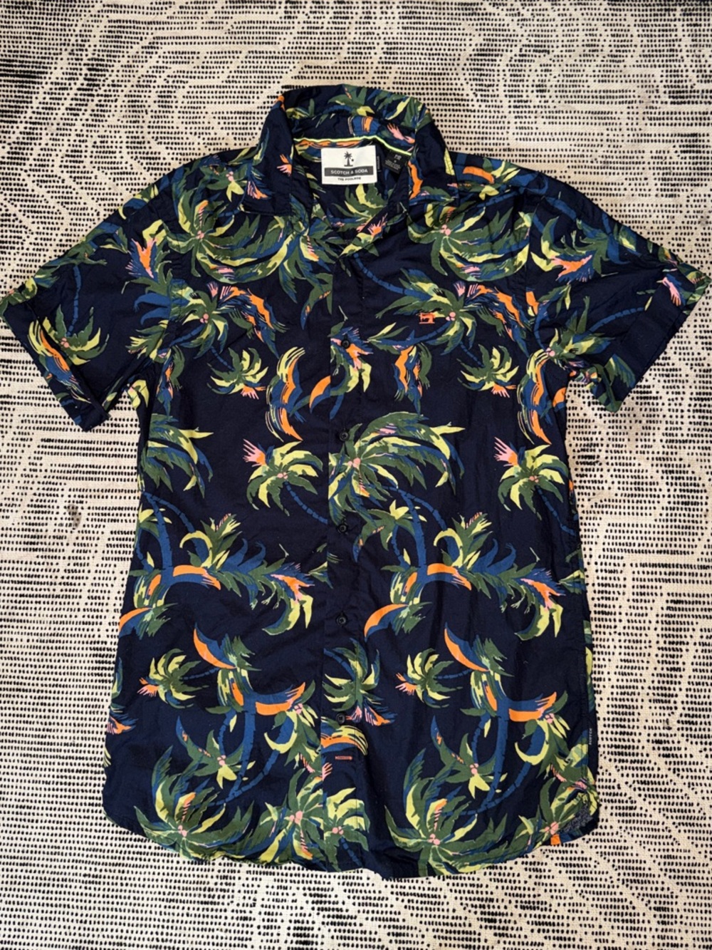 Scotch & Soda Navy Short Sleeve Tropical Leaf Print Shirt